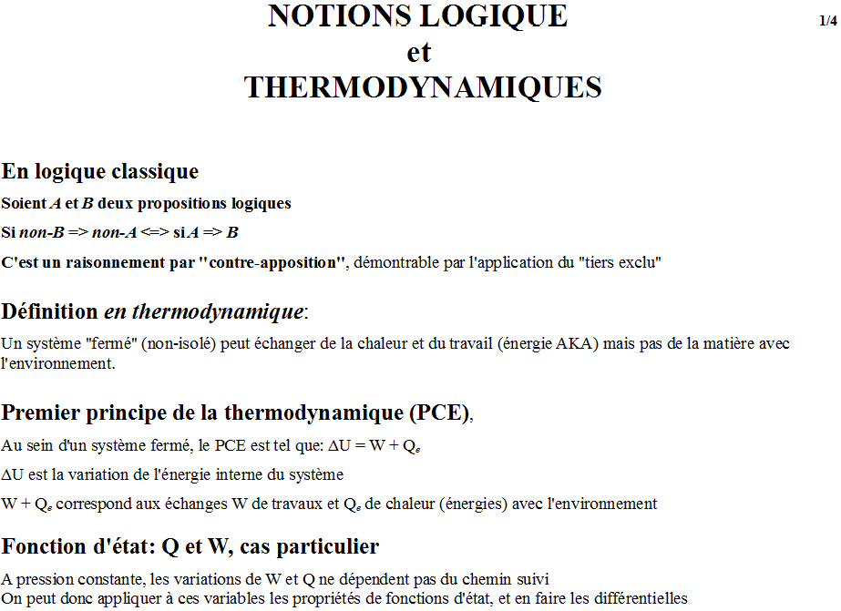 Notions logique thermodynamique